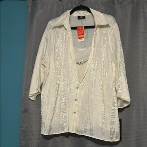 NWT Cream Button-Up Blouse with Necklace